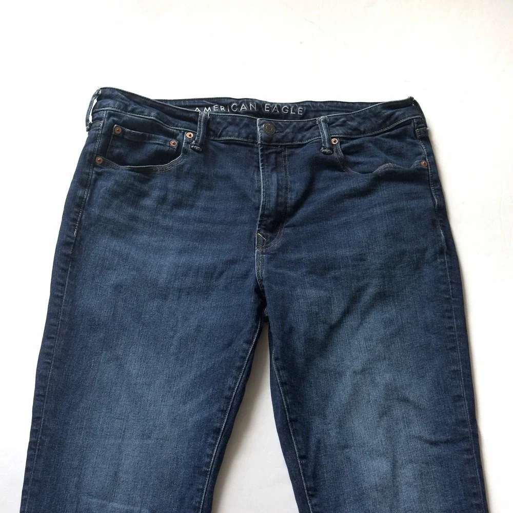American Eagle Athletic Straight Jeans Mens 36x32 Stretch Dark Mid Rise  READ